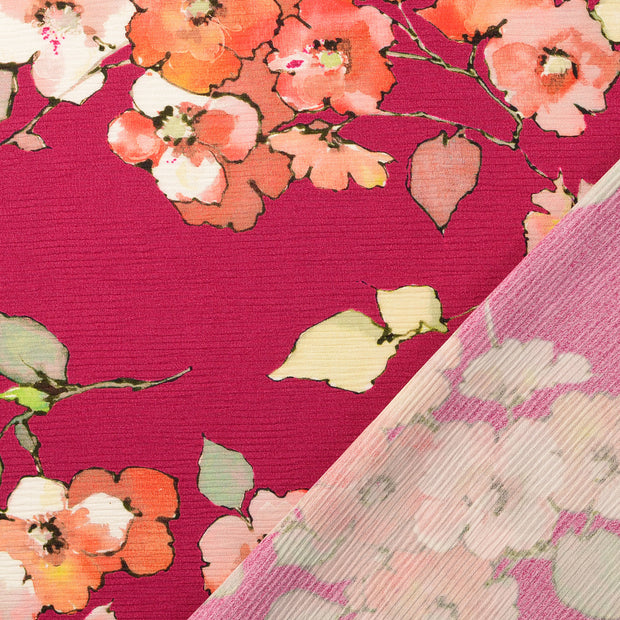 Plissé fabric Bordeaux digital printed 