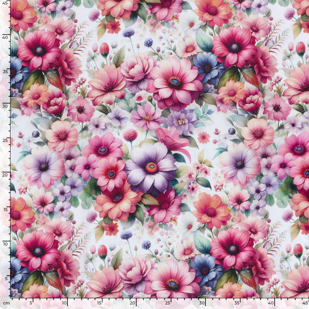 Panama fabric Flowers Lila