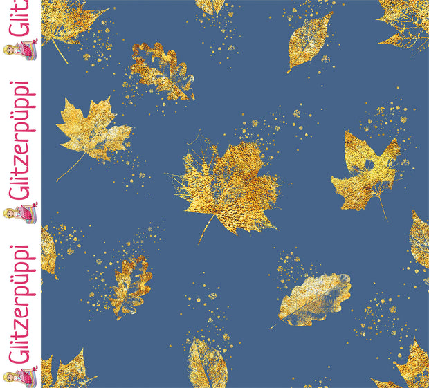 Jogging fabric Leaves Steel Blue