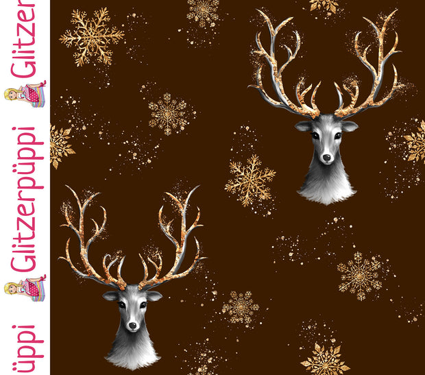 French Terry fabric Deer Brown