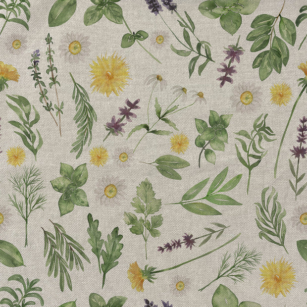 Linen Look fabric Flowers Olive Green