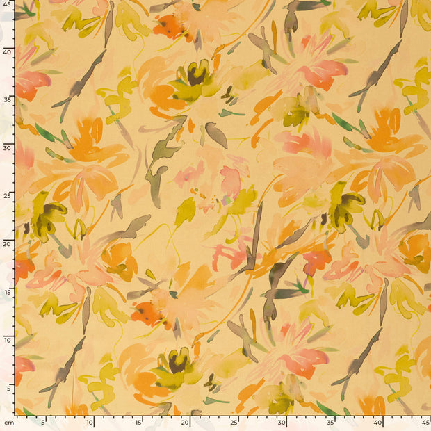 Viscose Satin fabric Flowers Camel