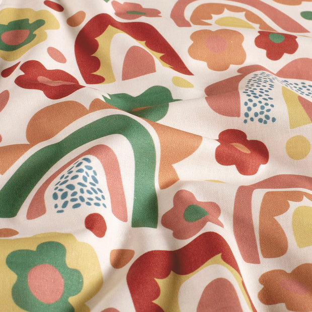 Cotton Poplin fabric Rainbow Off White