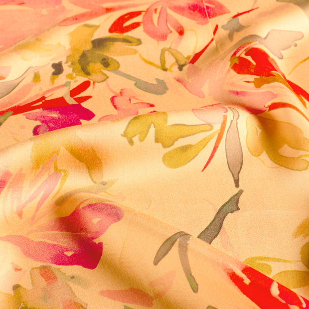 Viscose Satin fabric Flowers Salmon