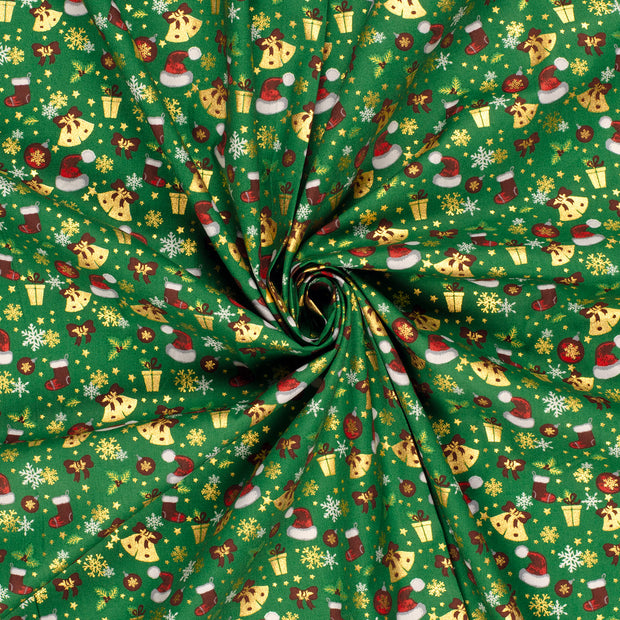 Cotton Poplin fabric Green printed and foil 