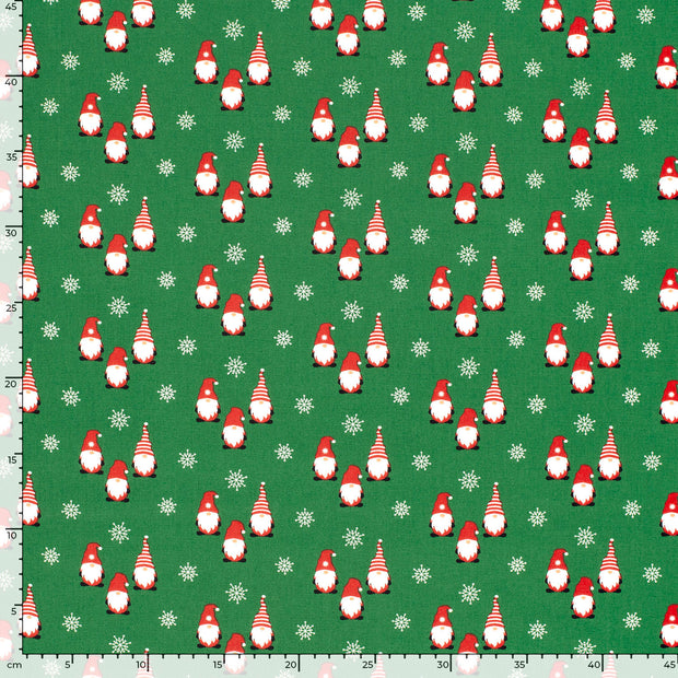 Cotton Poplin fabric Gnomes Green