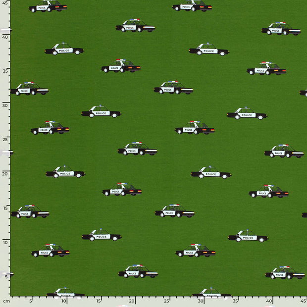 Jersey fabric Cars Khaki Green
