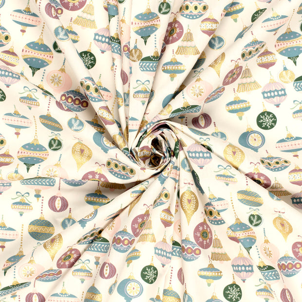 Cotton Poplin fabric Off White printed and foil 