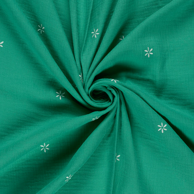 Muslin fabric Green embroidered 