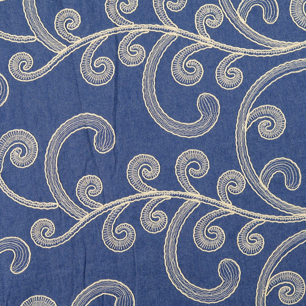 Cotton Poplin fabric Flowers Indigo