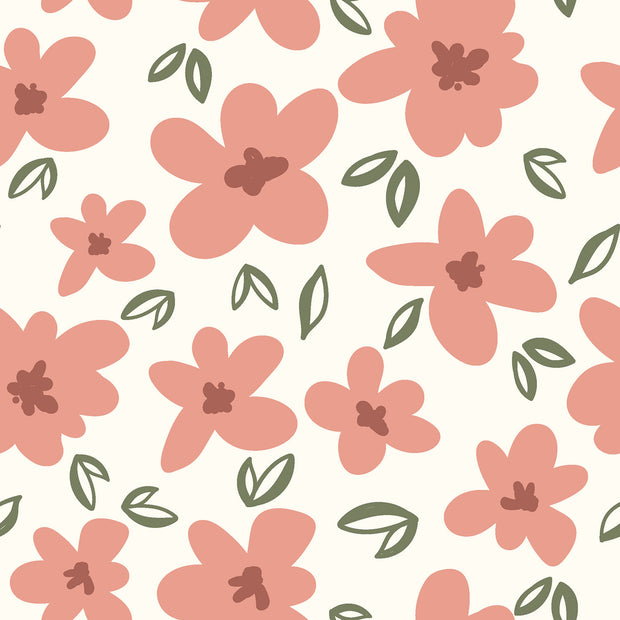 French Terry fabric Flowers Off White