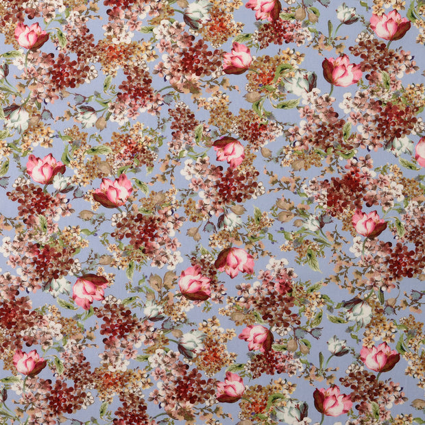Cotton Poplin fabric Flowers Baby Blue