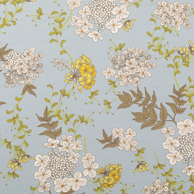 Cretonne stof Bloemen Luchtblauw