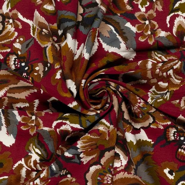 Viscose Nylon Crepe fabric Bordeaux printed 