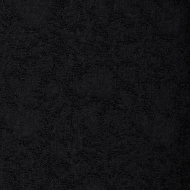 Woven Cotton Linen fabric Leaves Black