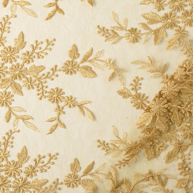 Lace fabric Brown Taupe embroidered with border 