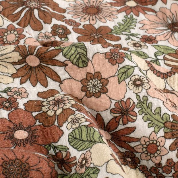 Muslin fabric Flowers Off White