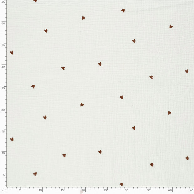 Muslin fabric Hearts Off White