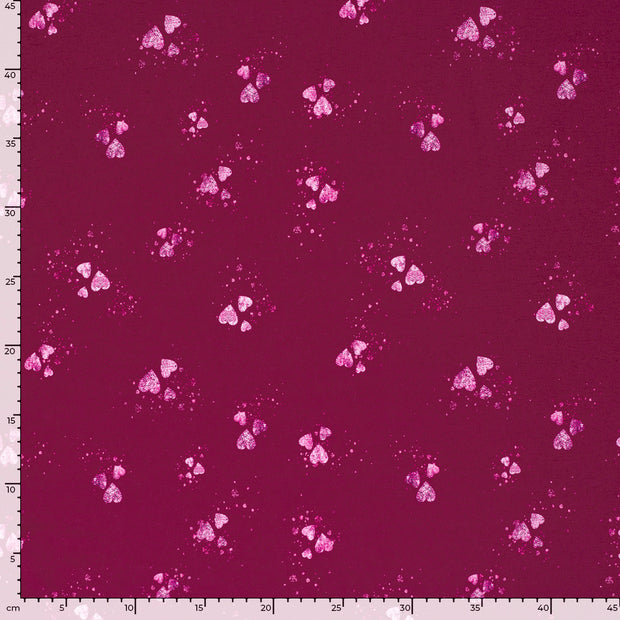French Terry fabric Hearts Wine red