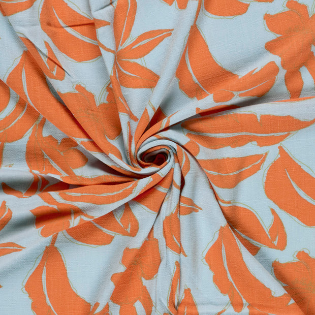 Woven Viscose Linen fabric Light Blue printed 