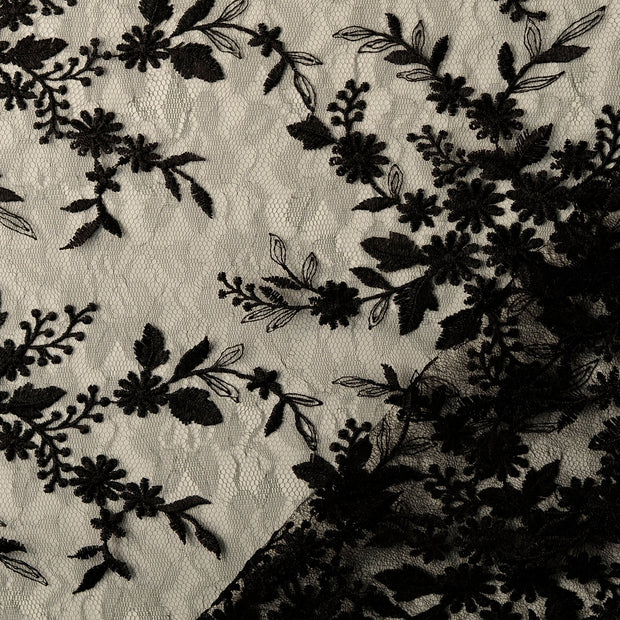 Lace fabric Black embroidered with border 