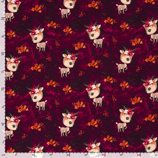 French Terry fabric Deer Wine red