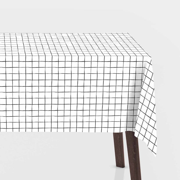 Coated Tablecloth fabric Checks Off White