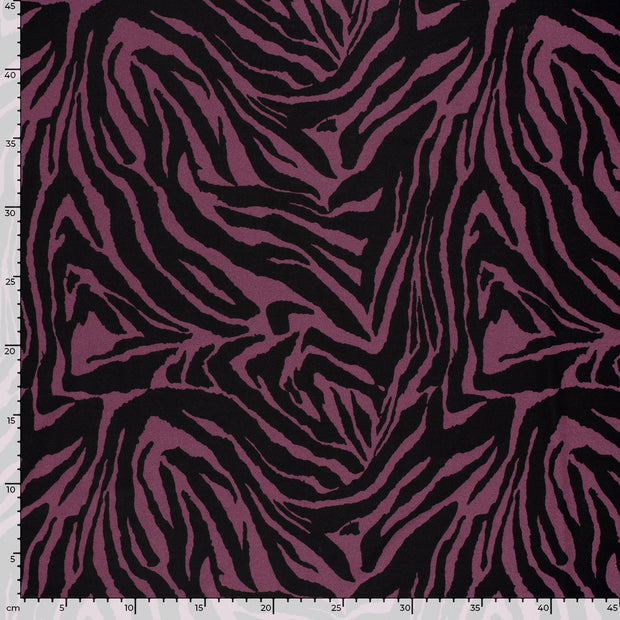 Viscose Vortex Jersey fabric Zebras Aubergine