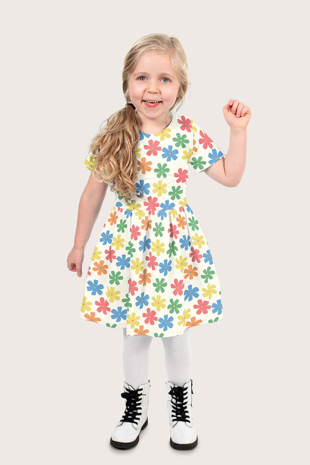 Cotton Poplin fabric Flowers Off White