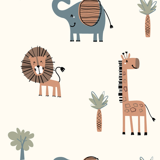 Terry Crepe fabric Animals Off White