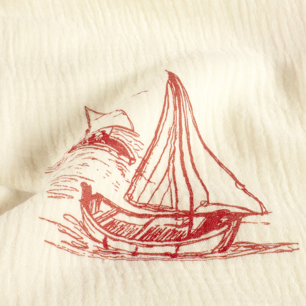 Muslin fabric Sailboats Red