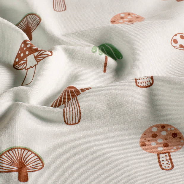 French Terry fabric Mushrooms Off White