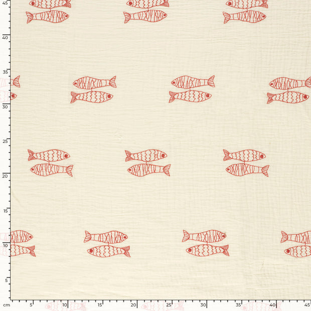 Muslin fabric Fish Red