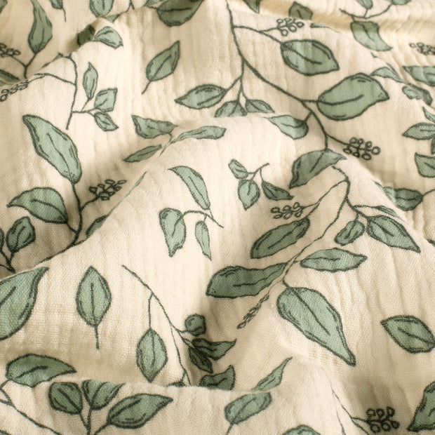 Muslin fabric Leaves Beige
