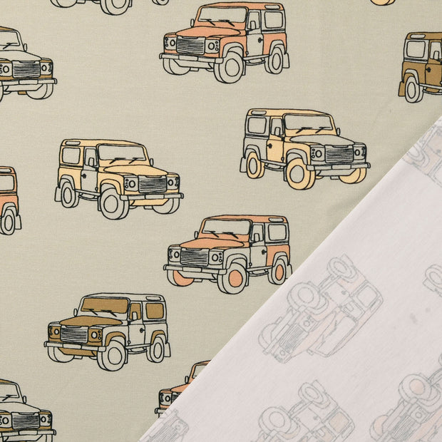 Jersey fabric Cars Grey