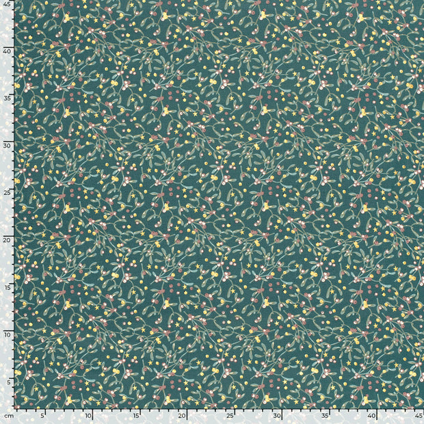 Cotton Poplin fabric Leaves Petrol
