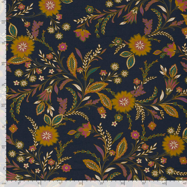 Viscose Vortex Jersey fabric Flowers Indigo