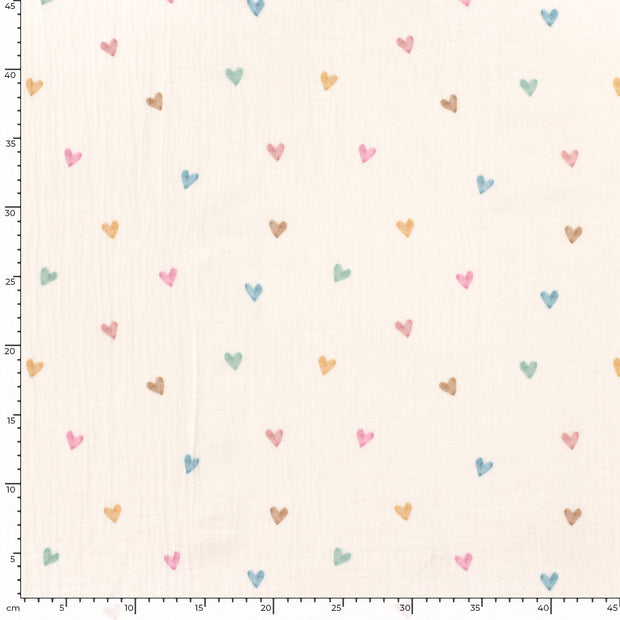 Muslin fabric Hearts Off White