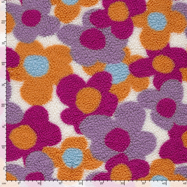 Sherpa Fleece fabric Flowers Off White