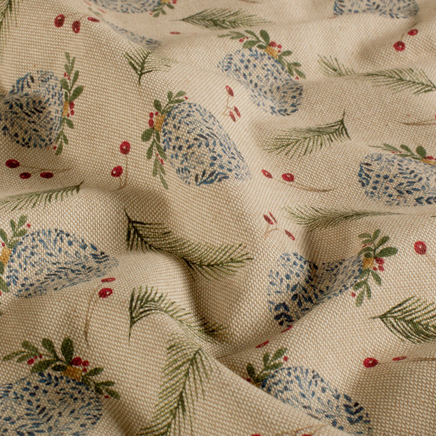 Linen Look fabric Christmas twigs Beige