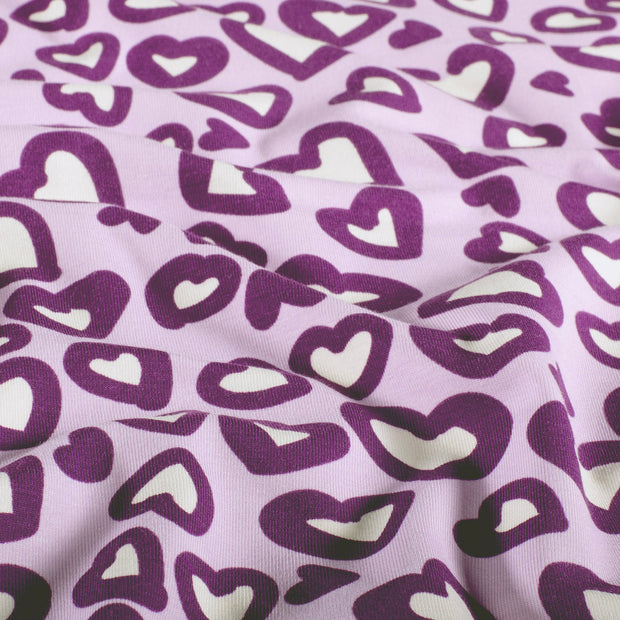 Jersey fabric Hearts Lila
