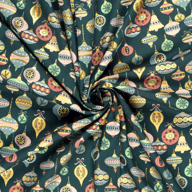 Cotton Poplin fabric Petrol printed and foil 