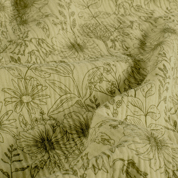 Muslin fabric Flowers Khaki Green