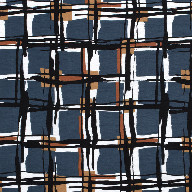 Viscose Nylon Crepe fabric Checks Steel Blue
