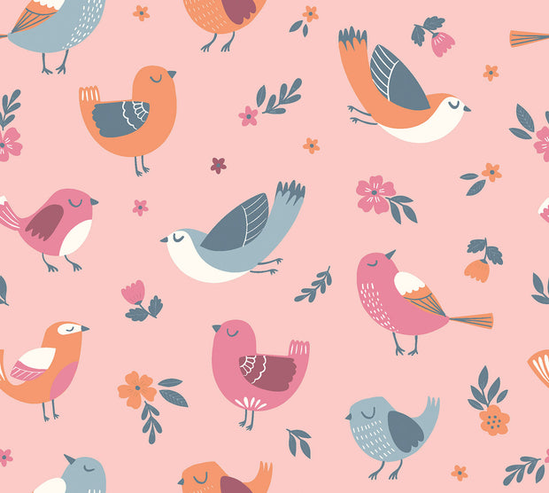 Aqua Protect (waterproof) fabric Birds Light Pink