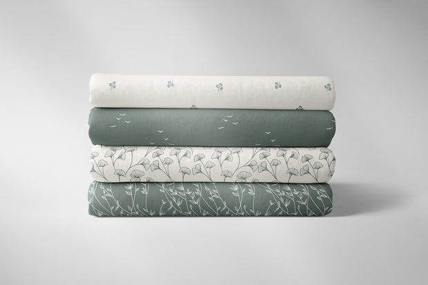 Cotton Poplin fabric Twigs Khaki Green