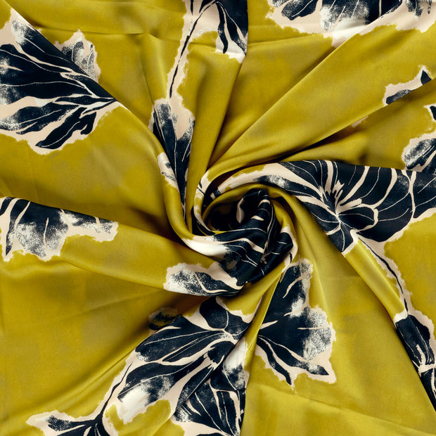 Satin Duchesse fabric Light Yellow printed 