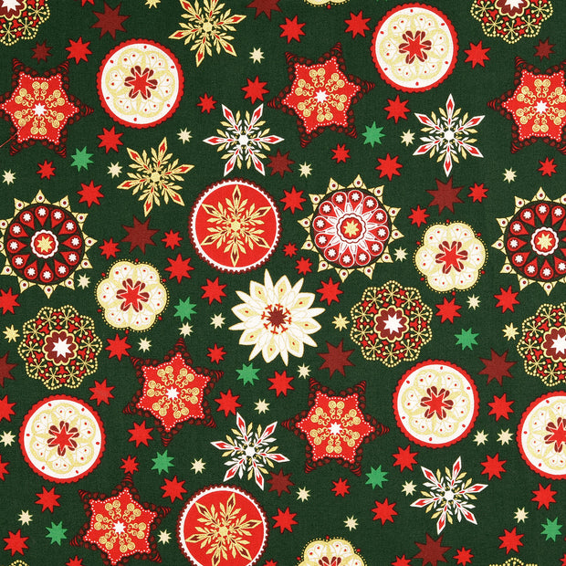  fabric Snowflakes Dark Green