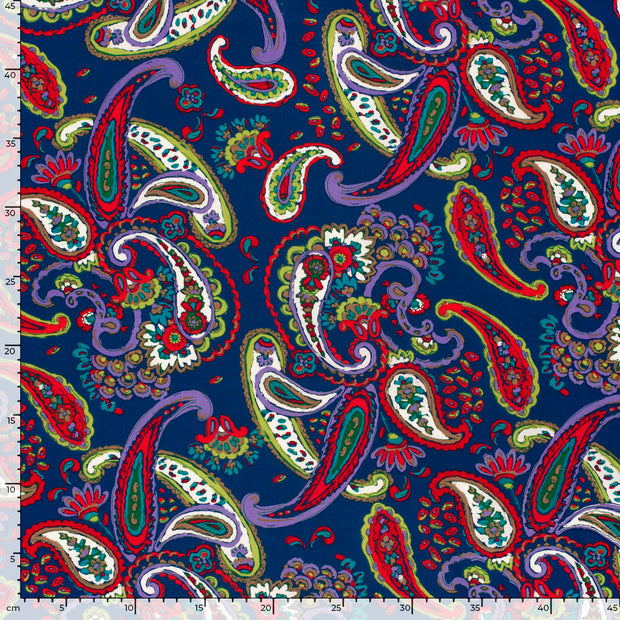 Cotton Satin fabric Abstract Cobalt
