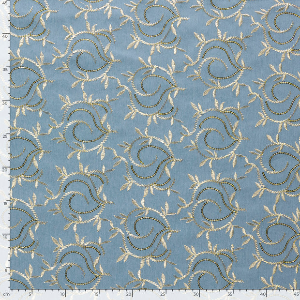 Denim fabric Leaves Light Blue